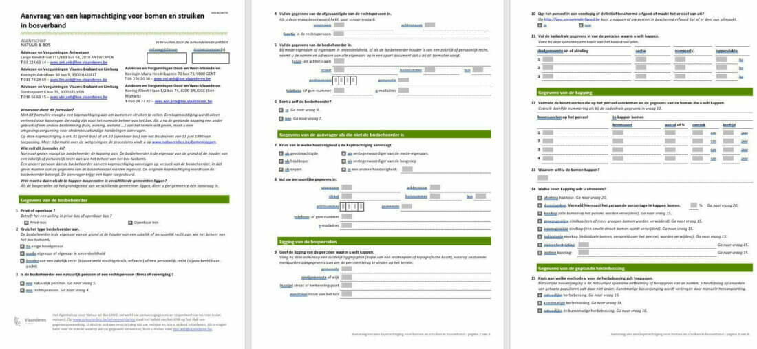 Vergunning boom kappen: screenshot van een kapmachtigingsaanvraag bij Agentschap Natuur en Bos