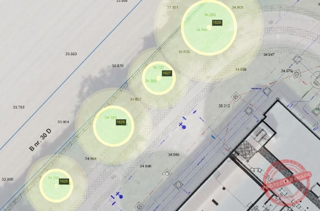 Aanduiding van de boombeschermingszone en boomverankeringszone op een plan